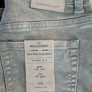 NEW WITH TAGS Current/Elliott Designer MINT Mid Rise Crop Boot Jeans Size 25 NWT